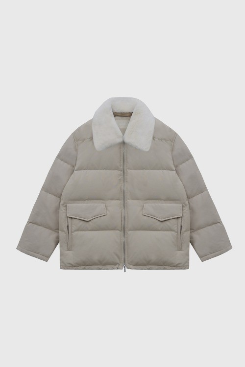 Shearling-Collar Quilted Down Coat