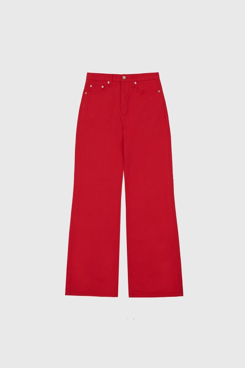 Red Cotton-Washed Slim Straight Pants